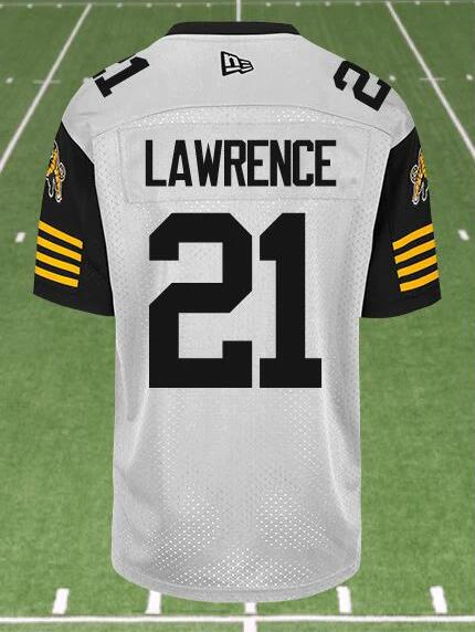 CFL Hamilton tiger cats #21 LAWRENCE Crested Away White Jersey