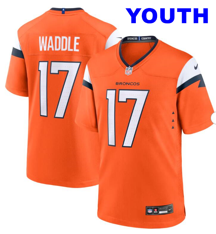 Youth Denver Broncos #17 Jaylen Waddle Nike Orange Game Jersey