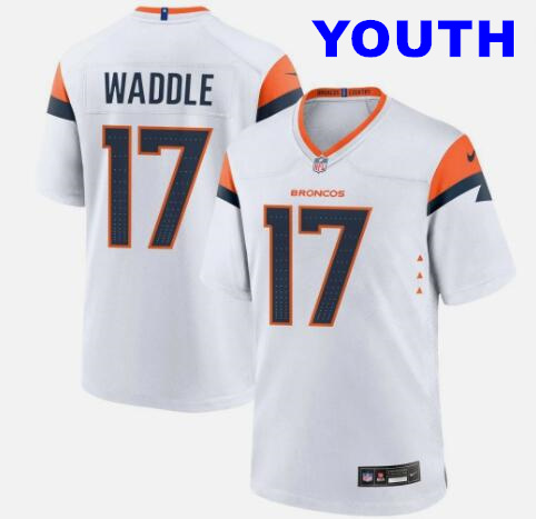 Youth Denver Broncos #17 Jaylen Waddle Nike White Game Jersey