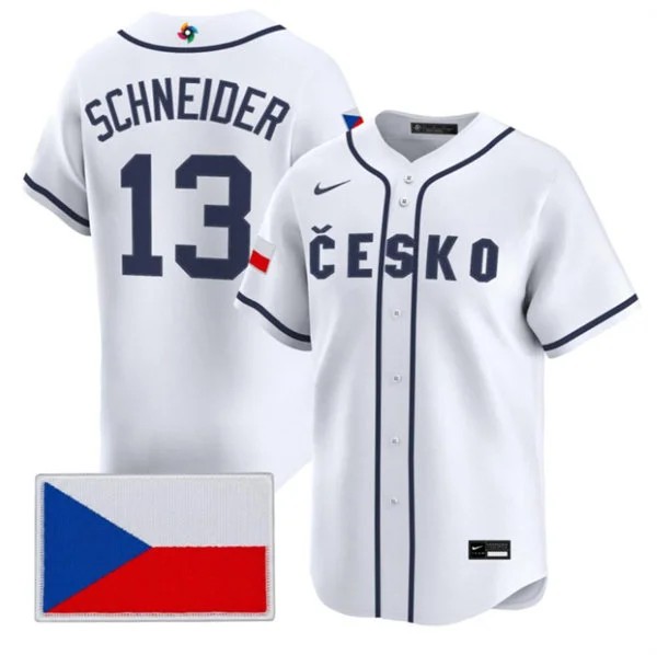 Men's Czech Republic Baseball #13 Martin Schneider Nike White 2026 World Baseball Classic Jersey
