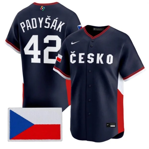 Men's Czech Republic Baseball #42 Daniel Padyk Nike Navy 2026 World Baseball Classic Jersey