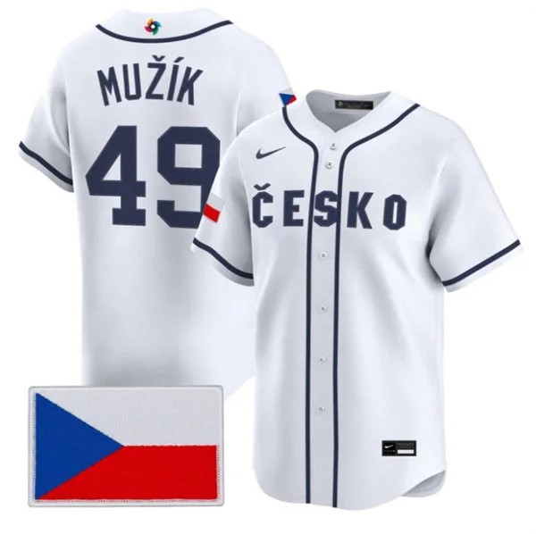 Men's Czech Republic Baseball #49 Martin Muk Nike White 2026 World Baseball Classic Jersey