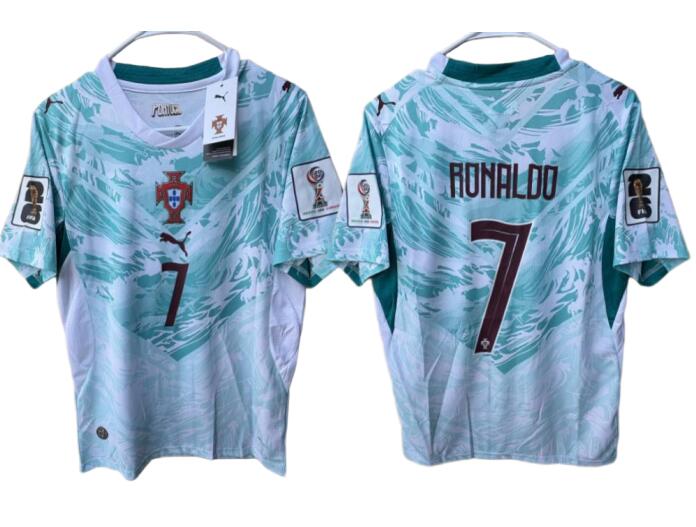 Men's Portugal #7 Cristiano Ronaldo With Patches World Cup 2026 Away FIFA Soccer AAA Jersey
