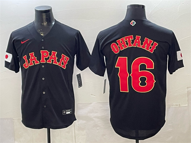 Men's Japan Baseball #16 Shohei Ohtani Black 2026 World Baseball Classic Road Stadium Stitched Jersey