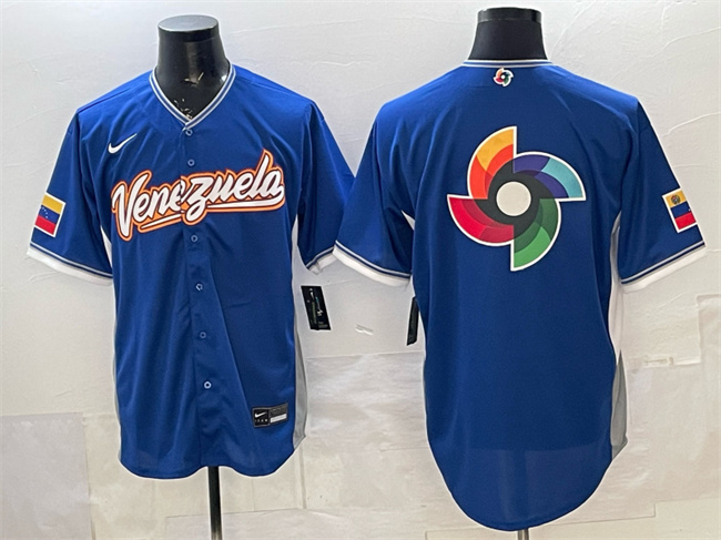 Men's Venezuela Baseball Blue 2026 World Baseball Classic Big Logo Road Stadium Stitched Jersey