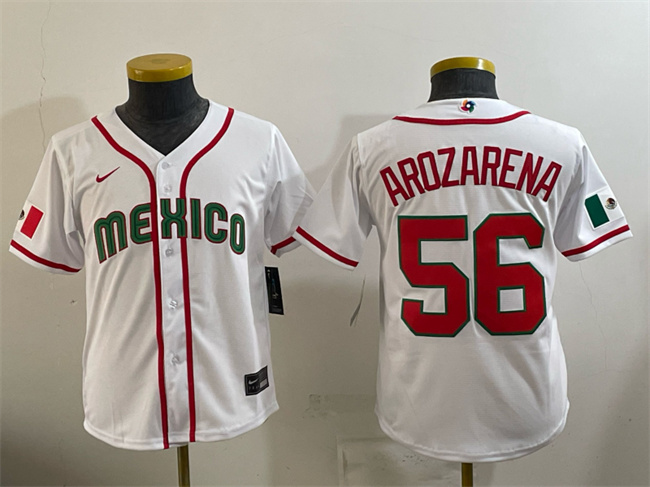 Youth Mexico Baseball #56 Randy Arozarena White 2026 World Baseball Classic Home Stadium Stitched Baseball Jersey