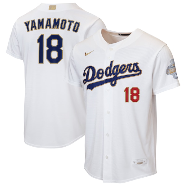 Men's Los Angeles Dodgers #18 Yoshinobu Yamamoto Nike White 2026 Gold Collection Home Replica Jersey