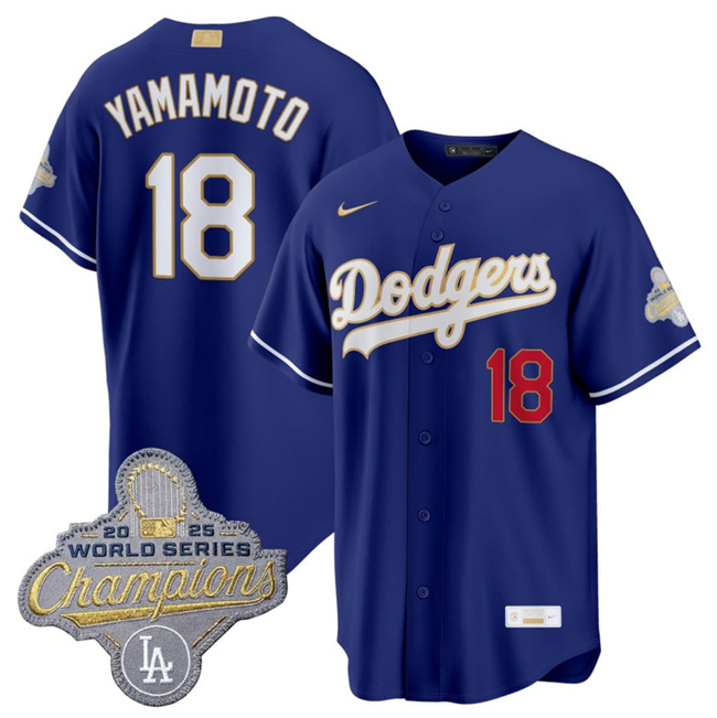 Men's Los Angeles Dodgers #18 Yoshinobu Yamamoto Royal 2026 Alternate Gold Collection Stadium Stitched Baseball Jersey