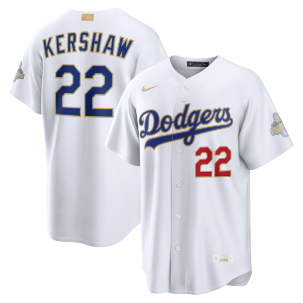 Men's Los Angeles Dodgers #22 Clayton Kershaw Nike White 2026 Gold Collection Stadium Jersey