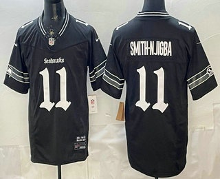 Men's Seattle Seahawks #11 Jaxon Smith Njigba Black 2025 FUSE Gothic Rain City Shadows Edition Vapor Limited Jersey