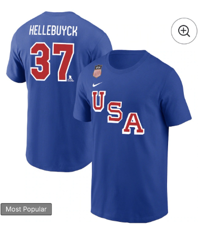 Men's US Hockey USA Hockey #37 Connor Hellebuyck Royal 2026 Name & Number T-Shirt