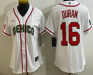 Women's Mexico #16 Jarren Duran White 2026 World Baseball Classic Cool Base Jersey
