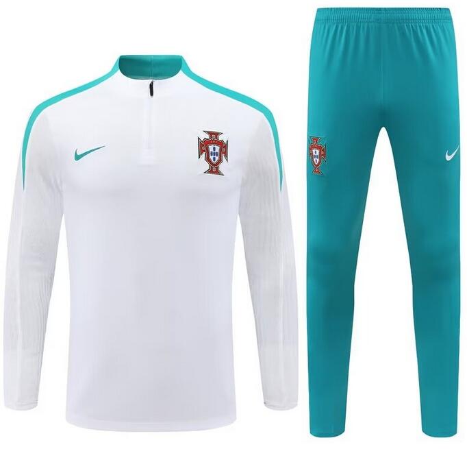 Portugal 2024-25 Tracksuits White Training Sweatshirt and Pants Player Version