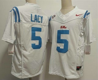 Men's Ole Miss Rebels #5 Kewan Lacy Limited White FUSE College Football Jersey