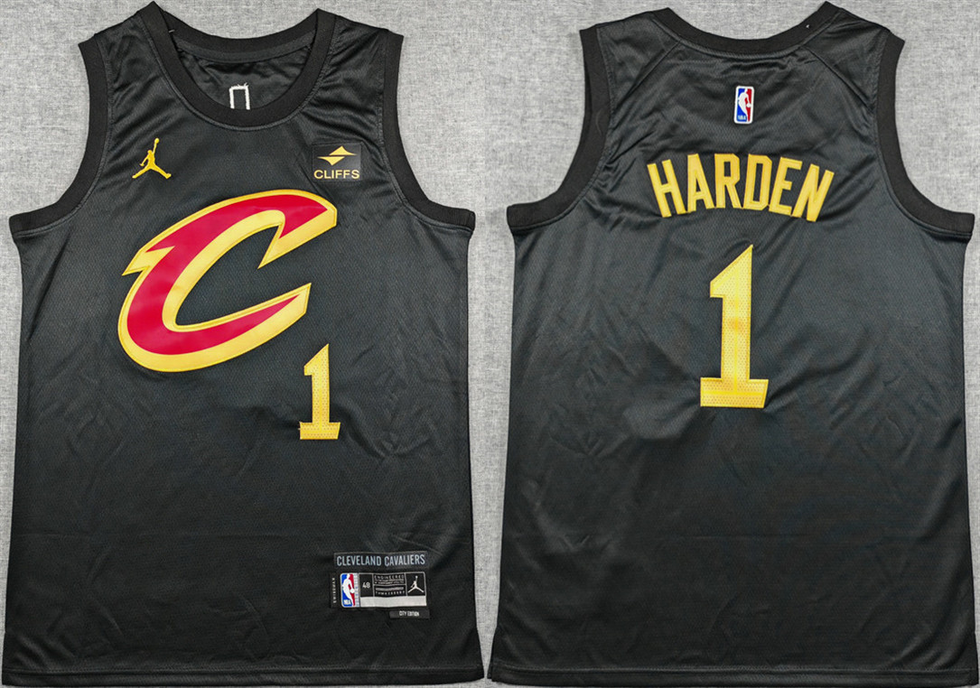 Men's Cleveland Cavaliers #1 James Harden Black 2026 Statement Edition Stitched Jersey