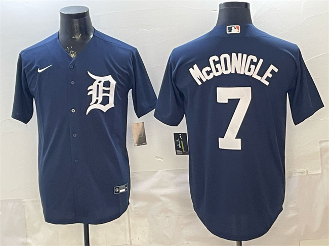 Men's Detroit Tigers #7 Kevin McGonigle Navy Cool Base Stitched Baseball Jersey