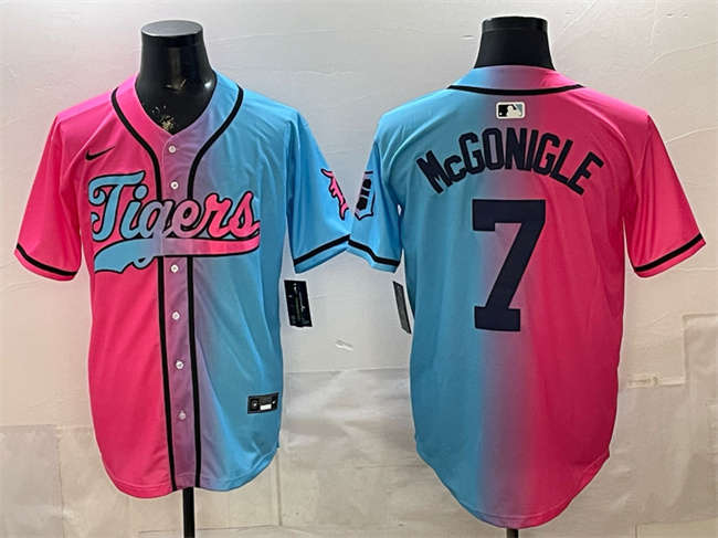 Men's Detroit Tigers #7 Kevin McGonigle Pink Blue Limited Stitched Baseball Jersey