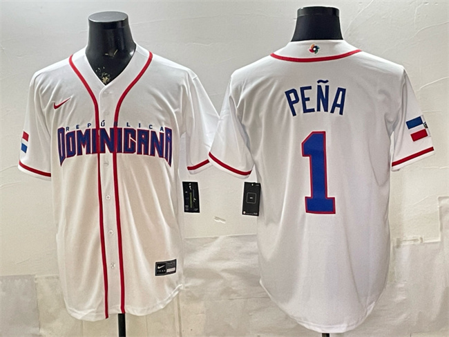 Men's Dominican Republic Baseball #1 Jeremy Pena White 2026 World Baseball Classic Home Stadium Stitched Jersey