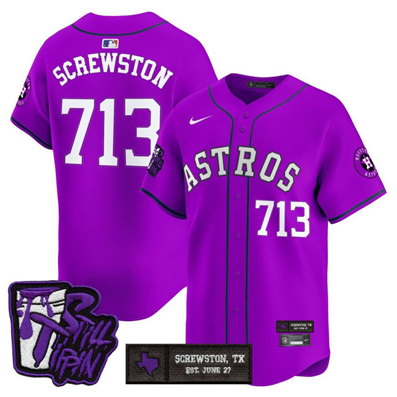 Men's Houston Astros #713 DJ Screw Still Tippin Purple Patch Vapor Limited Stitched Baseball Jersey