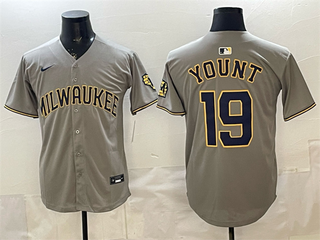 Men's Milwaukee Brewers #19 Robin Yount Grey Home Limited Stitched Jersey