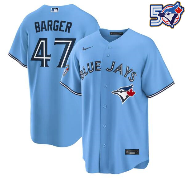 Men's Addison Barger 50th Anniversary #47 Toronto Blue Jays MLB Nike Powder Blue Replica Jersey