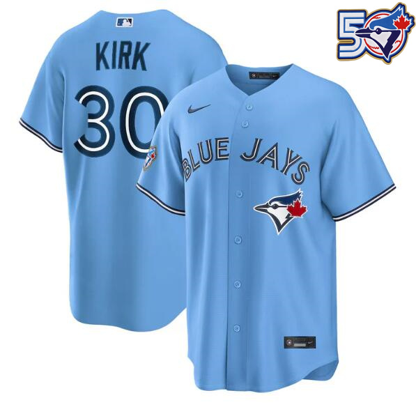 Men's Alejandro Kirk 50th Anniversary #30 Toronto Blue Jays MLB Nike Powder Blue Replica Jersey