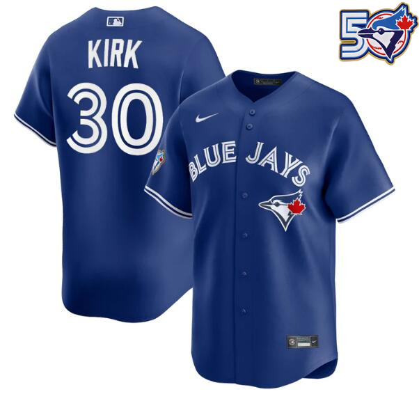 Men's Alejandro Kirk 50th Anniversary #30 Toronto Blue Jays MLB Nike Royal Alternate Replica Jersey