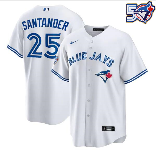 Men's Anthony Santander 50th Anniversary #25 Toronto Blue Jays MLB Nike White Home Replica Jersey