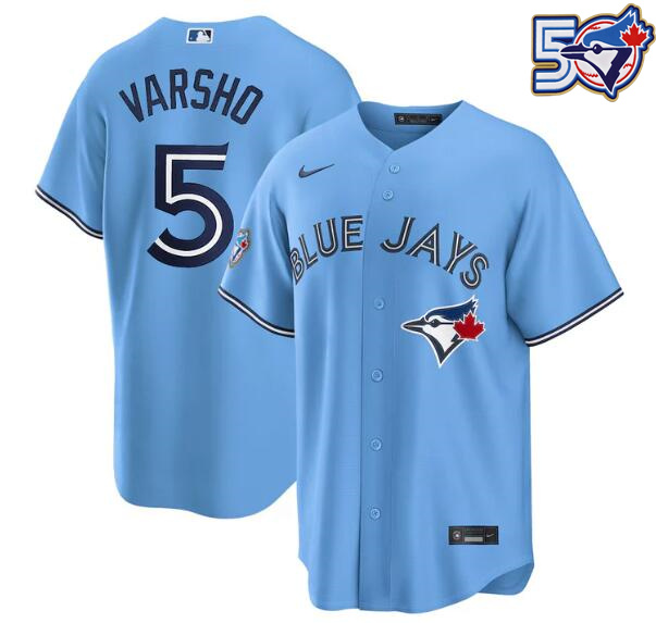 Men's Daulton Varsho 50th Anniversary #5 Toronto Blue Jays MLB Nike Powder Blue Replica Jersey