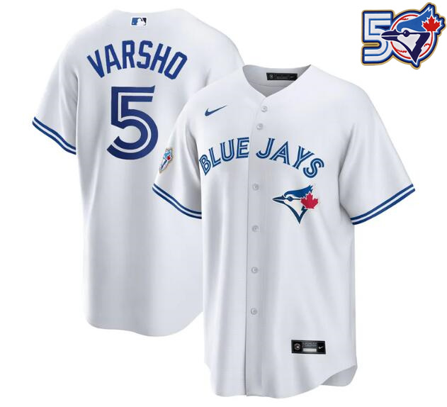 Men's Daulton Varsho 50th Anniversary #5 Toronto Blue Jays MLB Nike White Home Replica Jersey