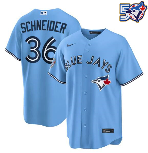 Men's Davis Schneider 50th Anniversary #36 Toronto Blue Jays MLB Nike Powder Blue Replica Jersey