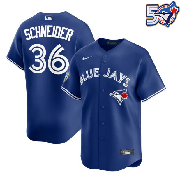 Men's Davis Schneider 50th Anniversary #36 Toronto Blue Jays MLB Nike Royal Alternate Replica Jersey