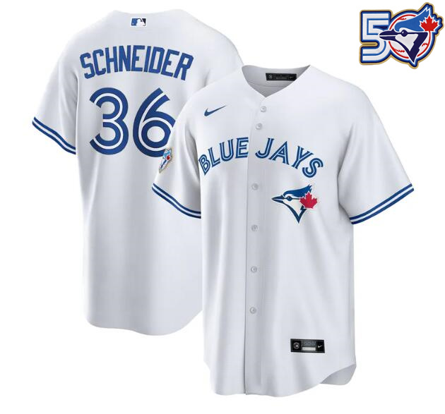 Men's Davis Schneider 50th Anniversary #36 Toronto Blue Jays MLB Nike White Home Replica Jersey
