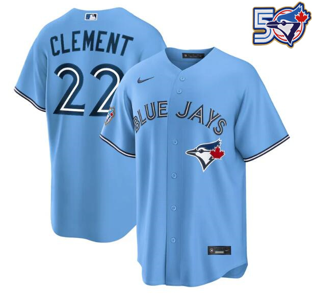 Men's Ernie Clement 50th Anniversary #22 Toronto Blue Jays MLB Nike Powder Blue Replica Jersey