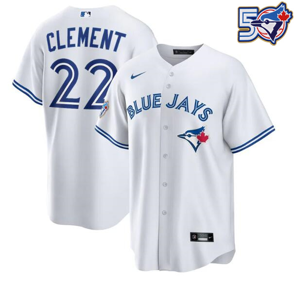 Men's Ernie Clement 50th Anniversary #22 Toronto Blue Jays MLB Nike White Home Replica Jersey