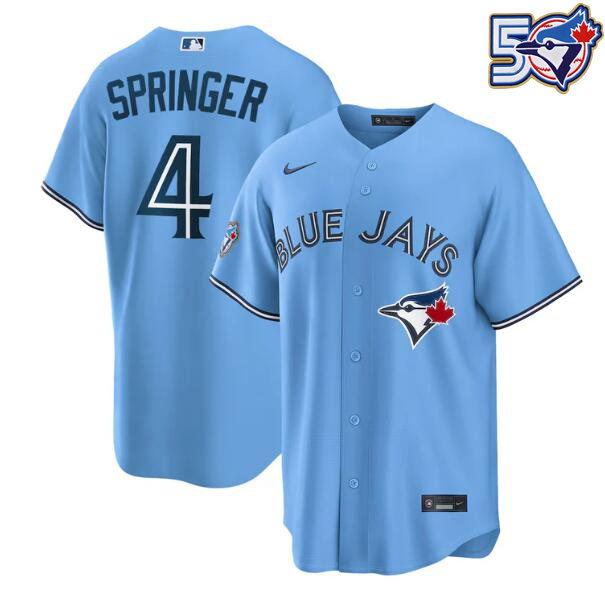 Men's George Springer 50th Anniversary #4 Toronto Blue Jays MLB Nike Powder Blue Replica Jersey