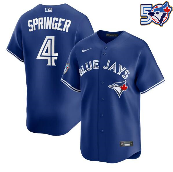 Men's George Springer 50th Anniversary #4 Toronto Blue Jays MLB Nike Royal Alternate Replica Jersey