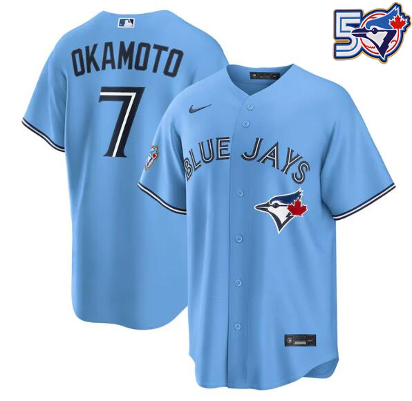 Men's Kazuma Okamoto 50th Anniversary #7 Toronto Blue Jays MLB Nike Powder Blue Replica Jersey
