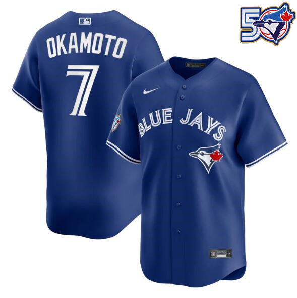 Men's Kazuma Okamoto 50th Anniversary #7 Toronto Blue Jays MLB Nike Royal Alternate Replica Jersey