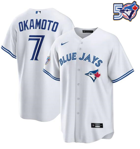 Men's Kazuma Okamoto 50th Anniversary #7 Toronto Blue Jays MLB Nike White Home Replica Jersey