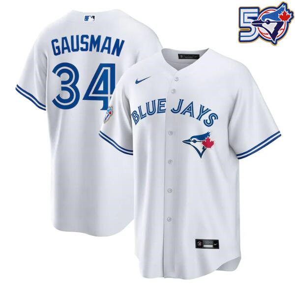 Men's Kevin Gausman 50th Anniversary #34 Toronto Blue Jays MLB Nike White Home Replica Jersey