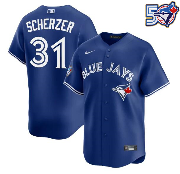 Men's Max Scherzer 50th Anniversary #31 Toronto Blue Jays MLB Nike Royal Alternate Replica Jersey