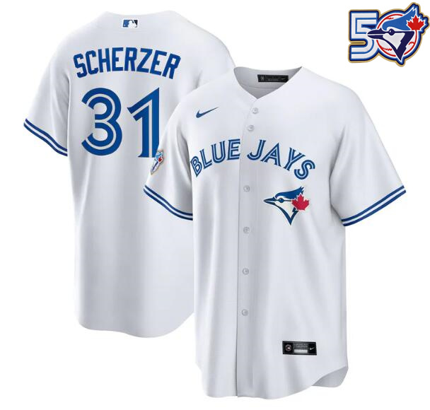 Men's Max Scherzer 50th Anniversary #31 Toronto Blue Jays MLB Nike White Home Replica Jersey