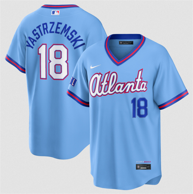 Men's Atlanta Braves #18 Mike Yastrzemski Powder Blue 2026 City Connect Stadium Stitched Baseball Jersey