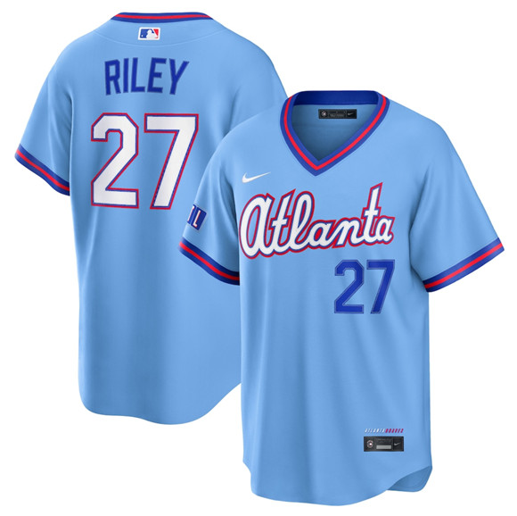 Men's Atlanta Braves #27 Austin Riley Powder Blue 2026 City Connect Stadium Stitched Baseball Jersey