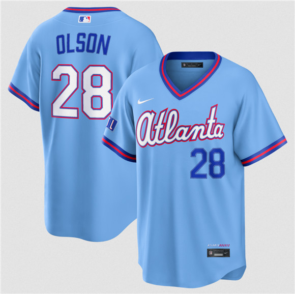Men's Atlanta Braves #28 Matt Olson Powder Blue 2026 City Connect Stadium Stitched Baseball Jersey