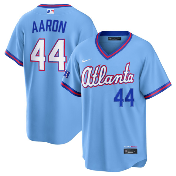 Men's Atlanta Braves #44 Hank Aaron Powder Blue 2026 City Connect Stadium Stitched Baseball Jersey