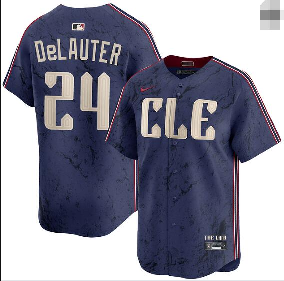 Men's Cleveland Guardians #24 Chase DeLauter Navy 2024 City Connect Limited Stitched Jersey