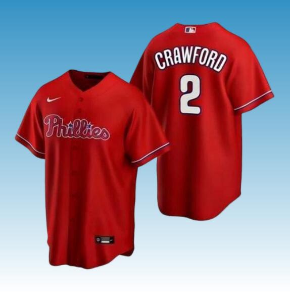 Men's Philadelphia Phillies #2 Justin Crawford Red Stitched MLB Nike Cool Base Jersey
