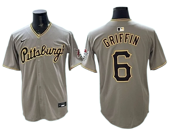 Men's Pittsburgh Pirates #6 Konnor Griffin Nike Away Gray CoolBase Replica Jersey